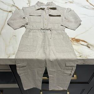 Zara Beige Linen Jumpsuit with Pockets